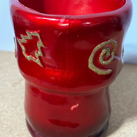 5/$25 Christmas Boot Santa Boot Red Glass Gold Glitter Candy Cane Holder 7x5" - Picture 4 of 5